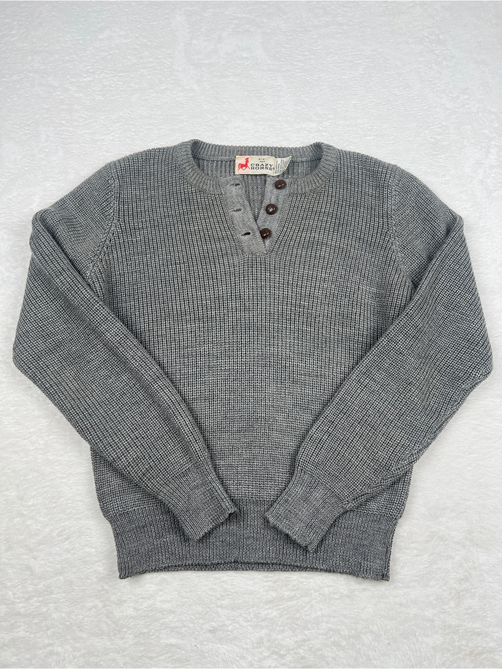 Vintage Riki for Crazy Horse Wool Blend Henley Sweater Gray Womens S M